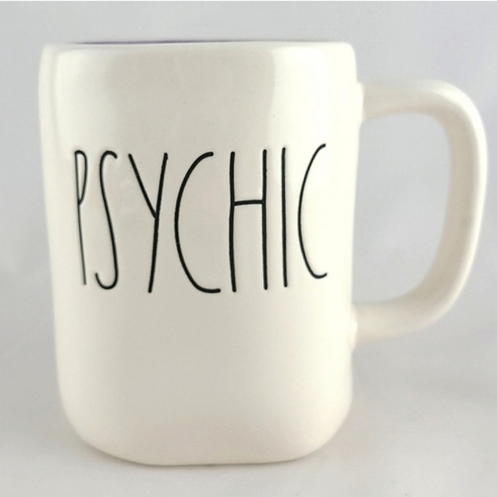 RAE DUNN Artisan Collection White Ceramic Mug Black Large Letters Black PSYCHIC